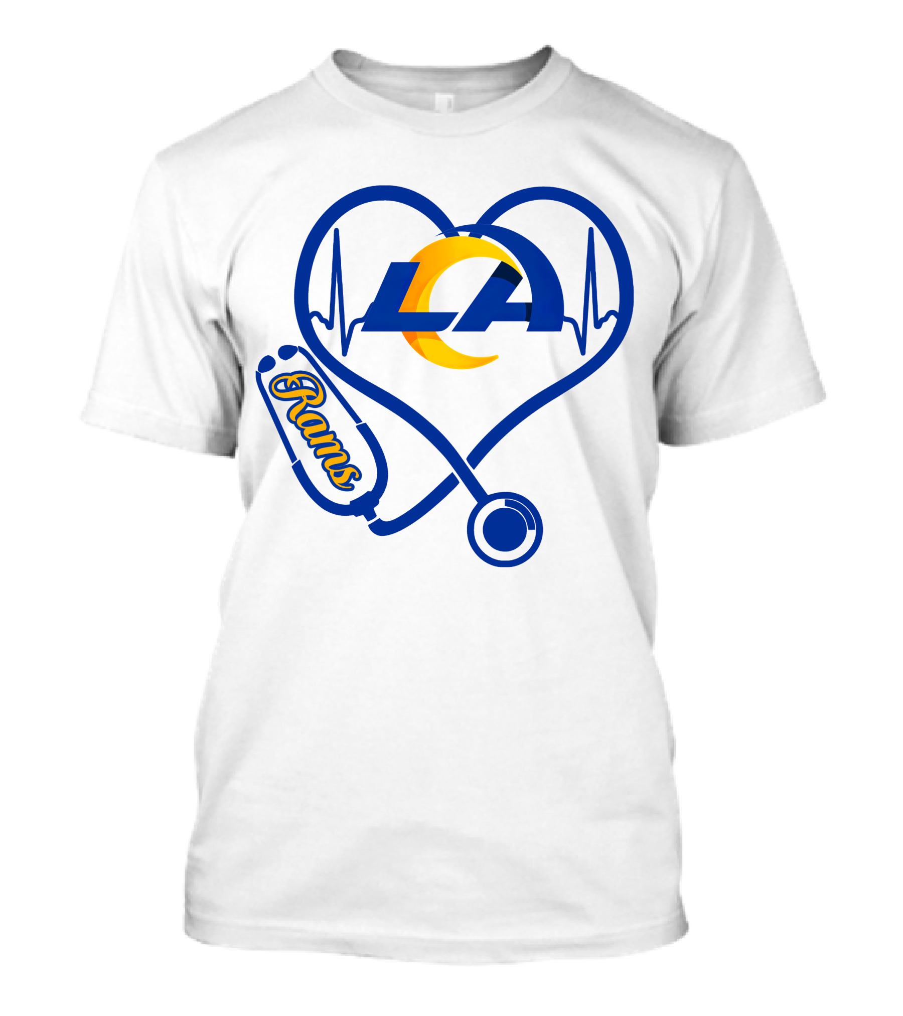 Nurse Love Los Angeles Rams Heartbeat Stethoscope T-Shirt