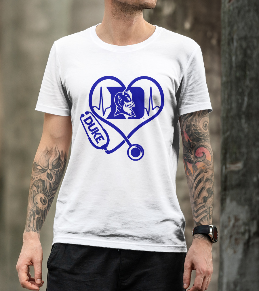 Duke Blue Devils Nurse Love Heartbeat Stethoscope T-Shirt