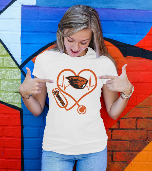 Beavers Nurse Love Oregon State Heartbeat T-Shirt