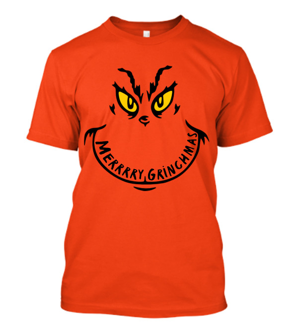 Merrrry Grinchmas Yellow Eyes Grin Face T-Shirt
