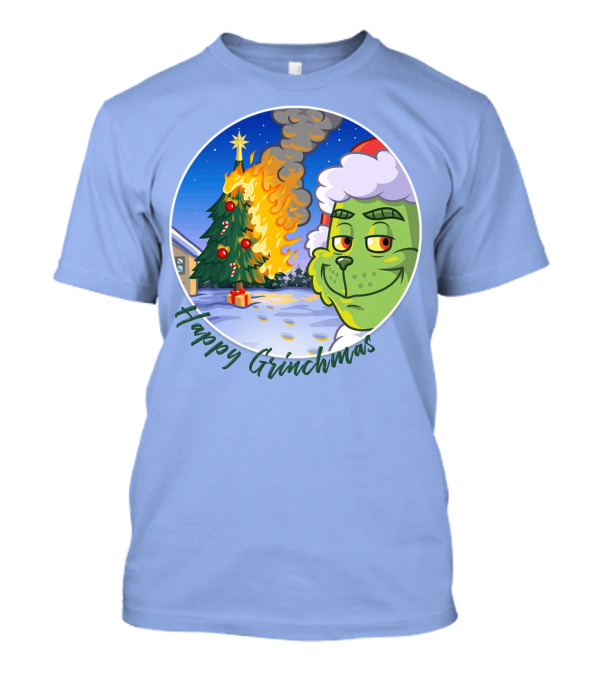 Happy Grinchmas The Grinch On Fire Christmas Tree Scene T-Shirt