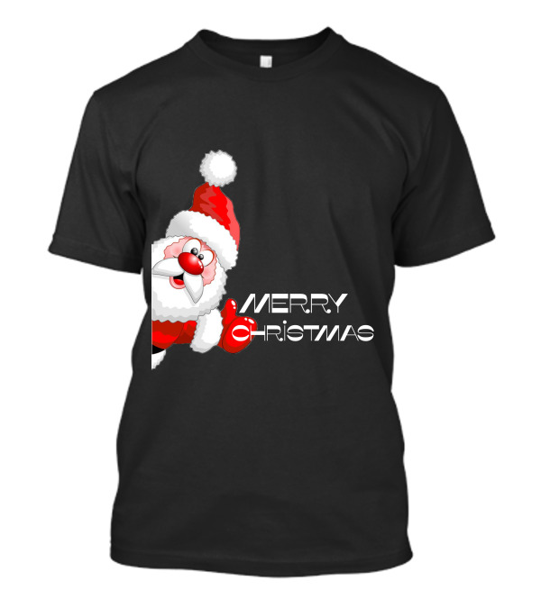 Santa Claus Peeking Cartoon Image T-Shirt