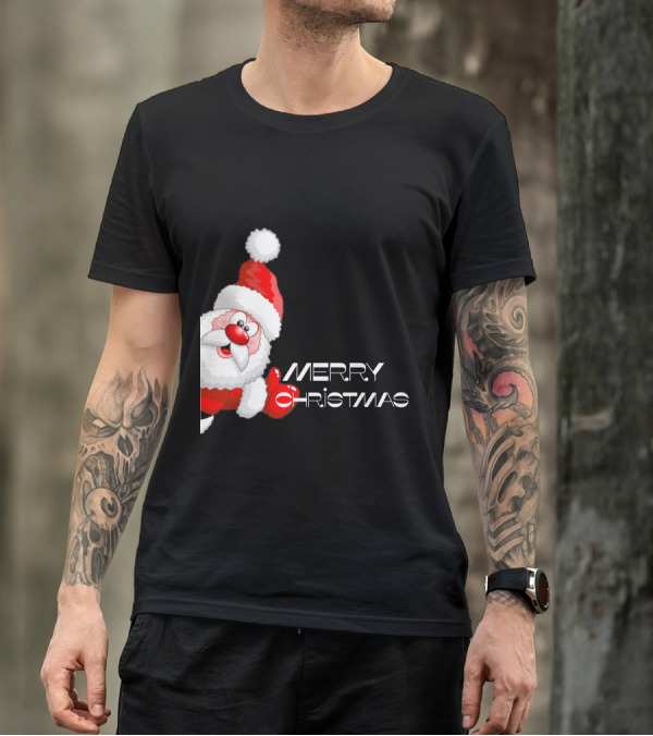 Santa Claus Peeking Cartoon Image T-Shirt