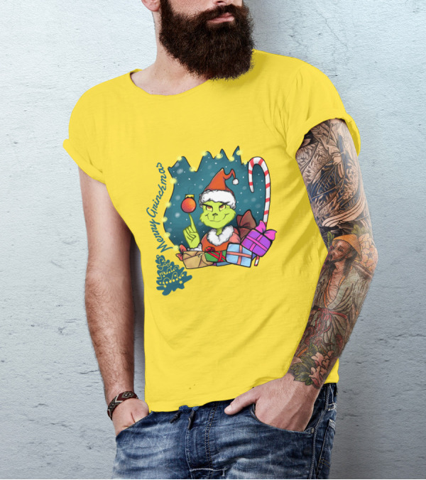 Merry Grinchmas Presents And Candy Cane Holiday Scene T-Shirt