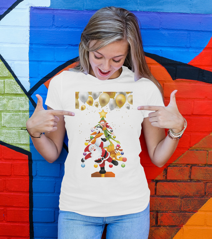 Creative Christmas Tree Santa Snowman Elf Reindeer Balloons T-Shirt