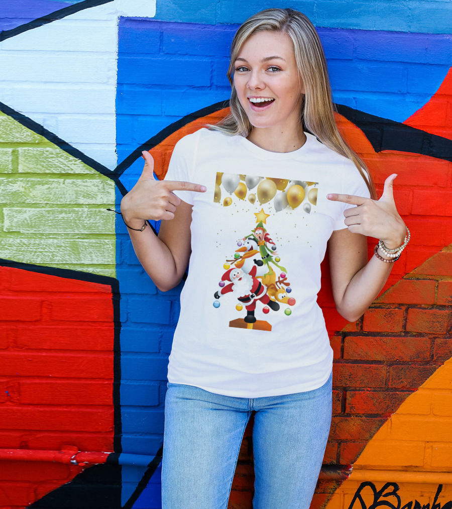 Creative Christmas Tree Santa Snowman Elf Reindeer Balloons T-Shirt