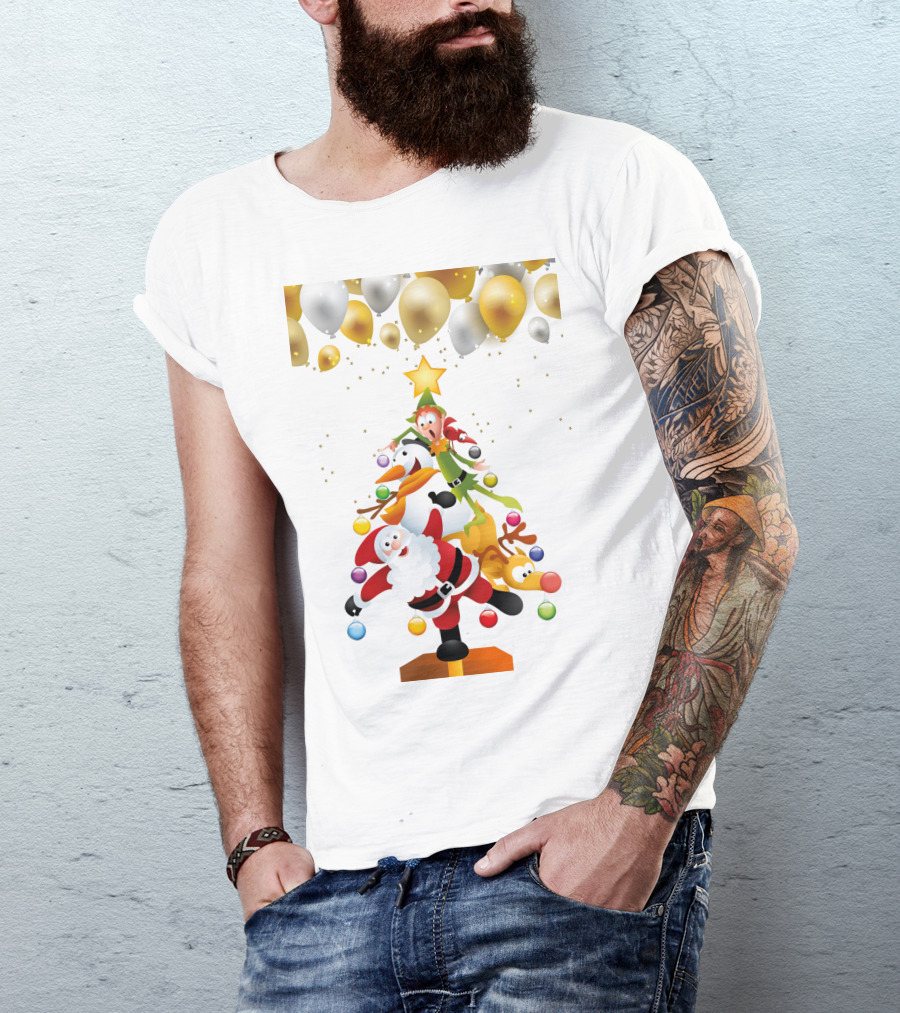 Creative Christmas Tree Santa Snowman Elf Reindeer Balloons T-Shirt