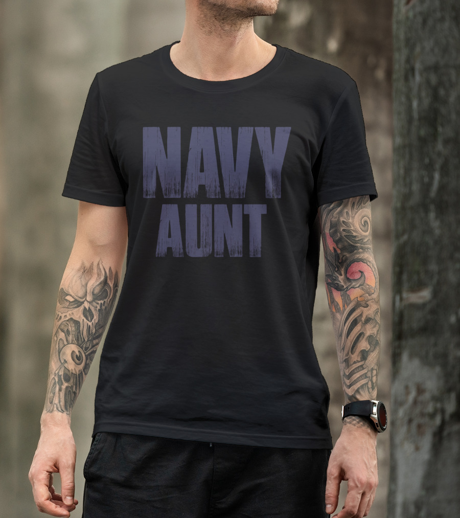 NAVY AUNT Bold Distressed Typography T-Shirt