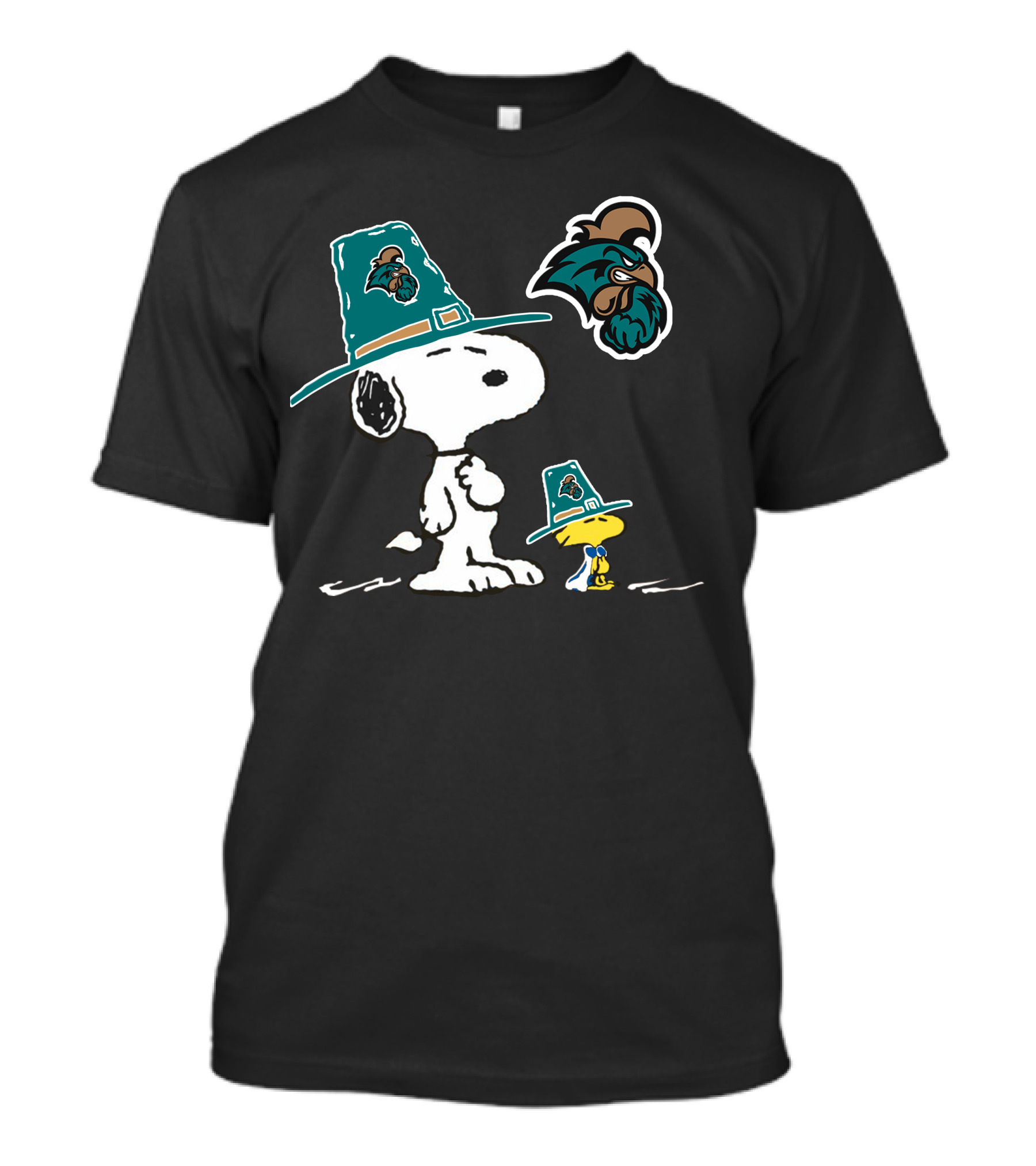 Coastal Carolina Chanticleers Snoopy Woodstock Peanuts Pilgrim Hats T-Shirt