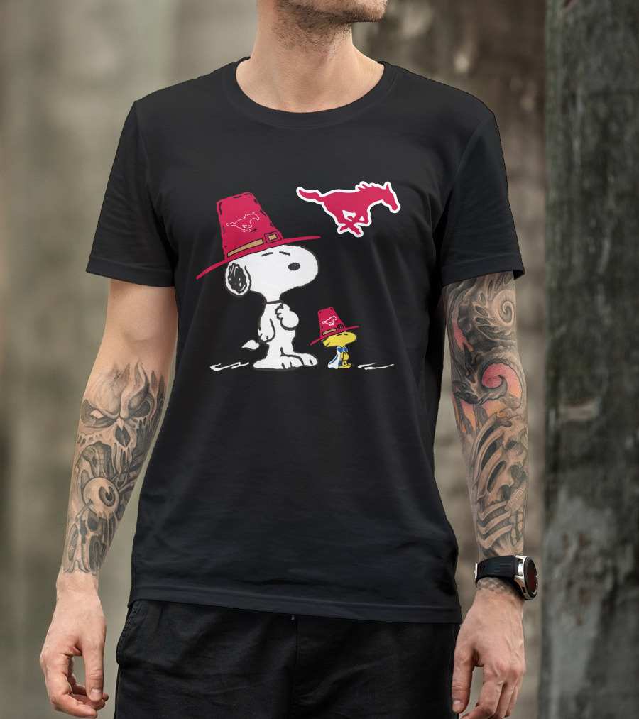 SMU Mustangs Snoopy Woodstock Cowboy Hats Peanuts T-Shirt
