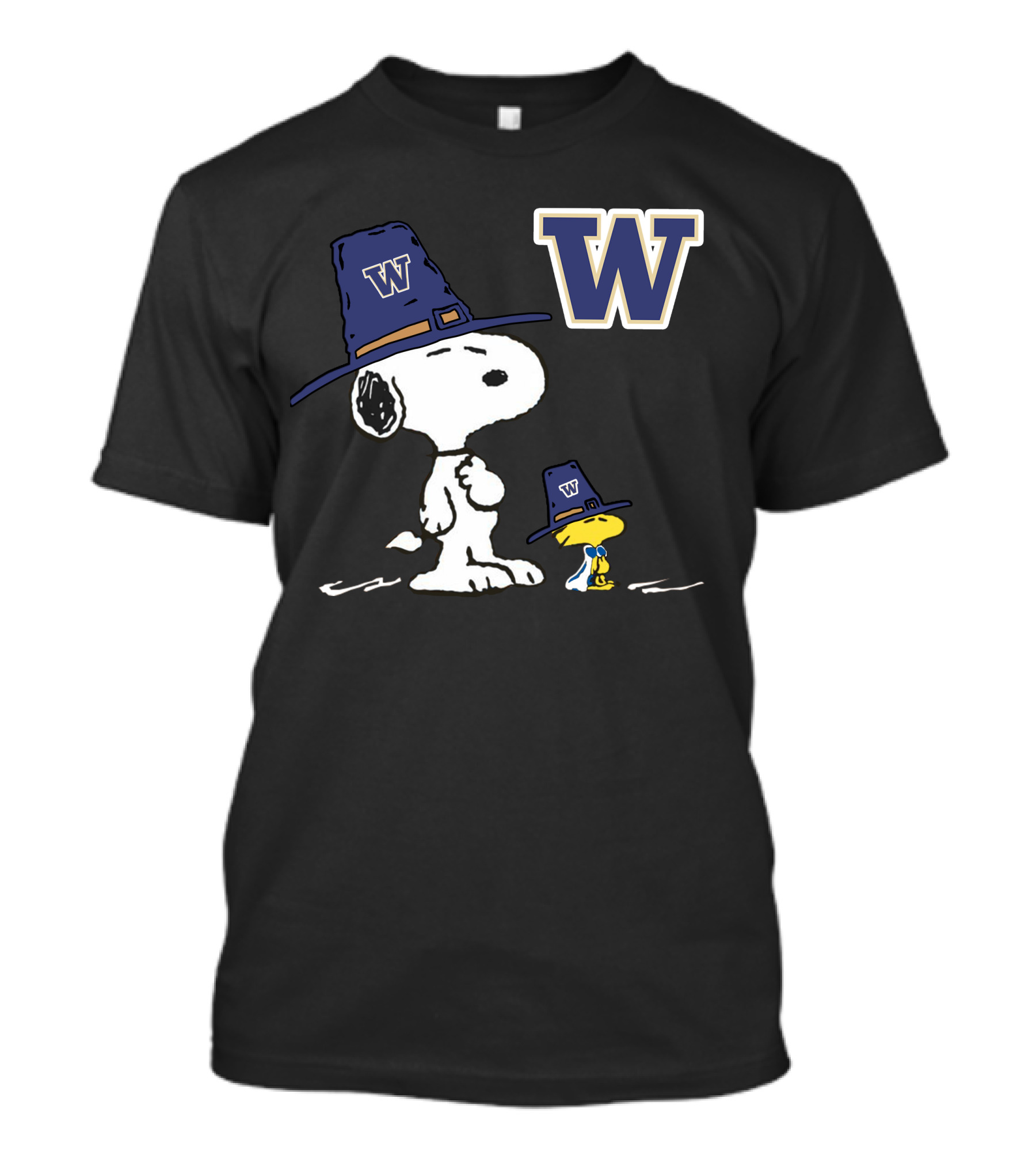 Washington Huskies W Snoopy Woodstock Pilgrim Hat T-Shirt