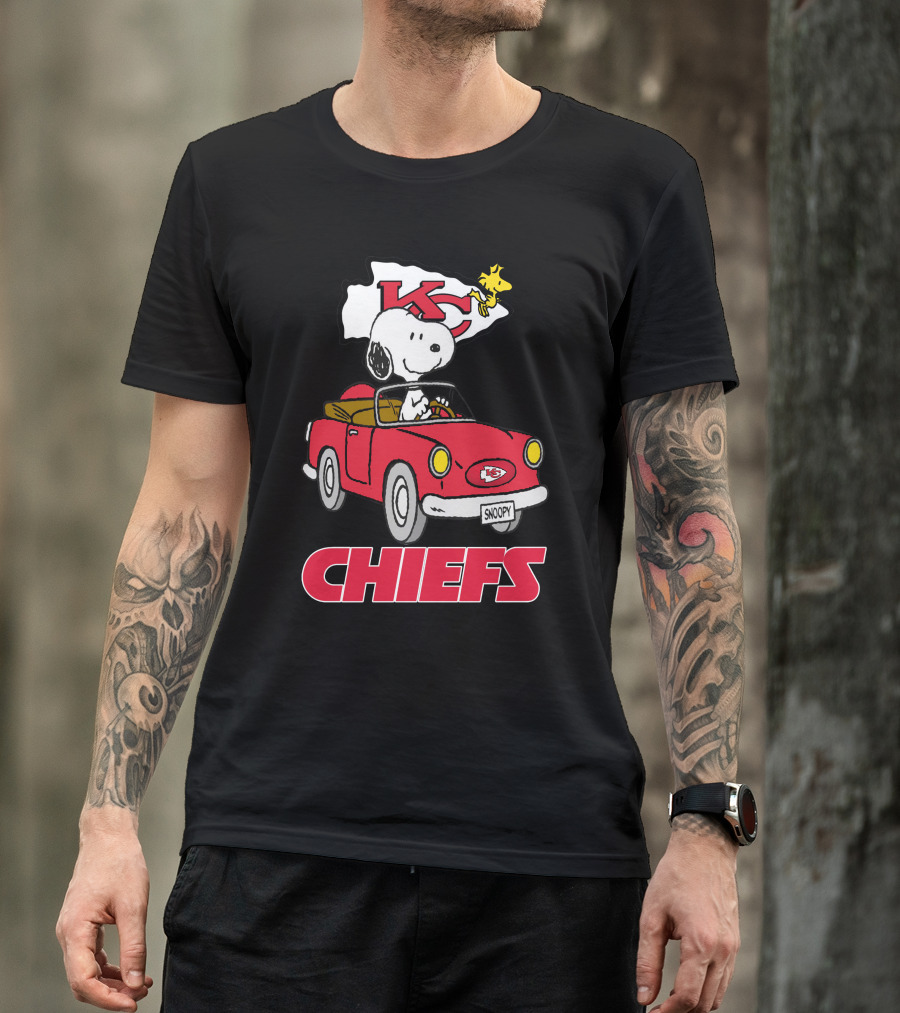 Chiefs Snoopy Driving With KC Flag T-Shirt