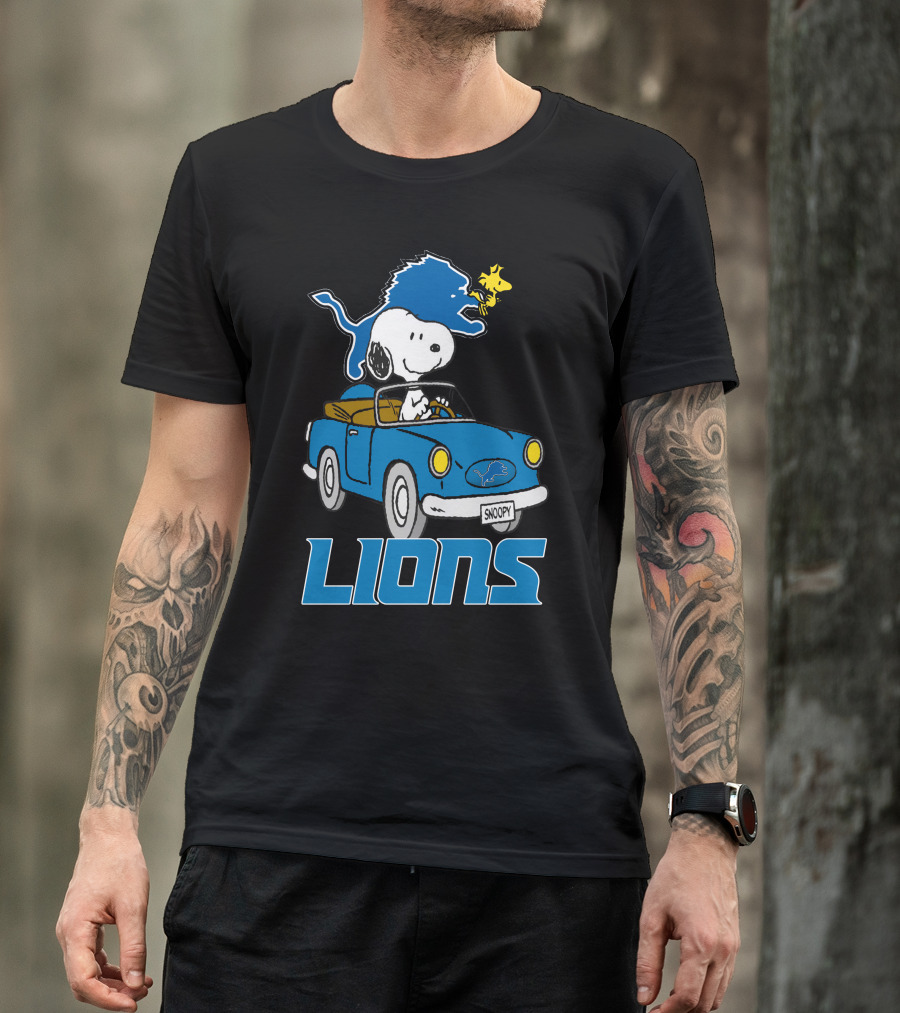Lions Snoopy Detroit Football Ride With Woodstock T-Shirt