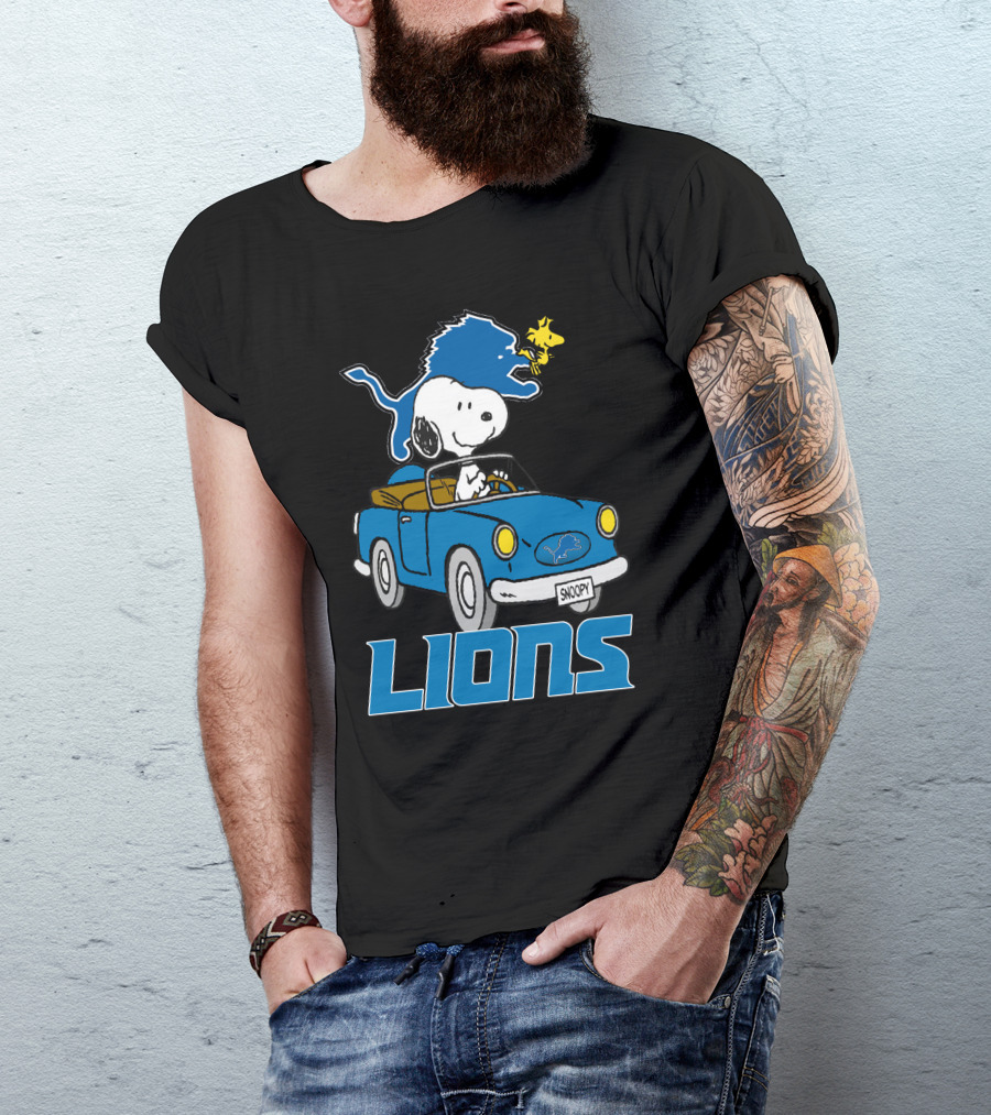 Lions Snoopy Detroit Football Ride With Woodstock T-Shirt