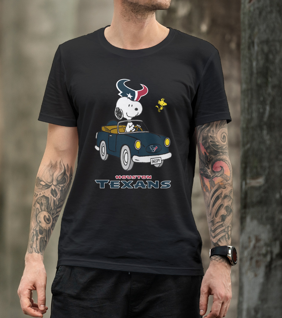 Houston Texans Snoopy Driving Car With Woodstock T-Shirt