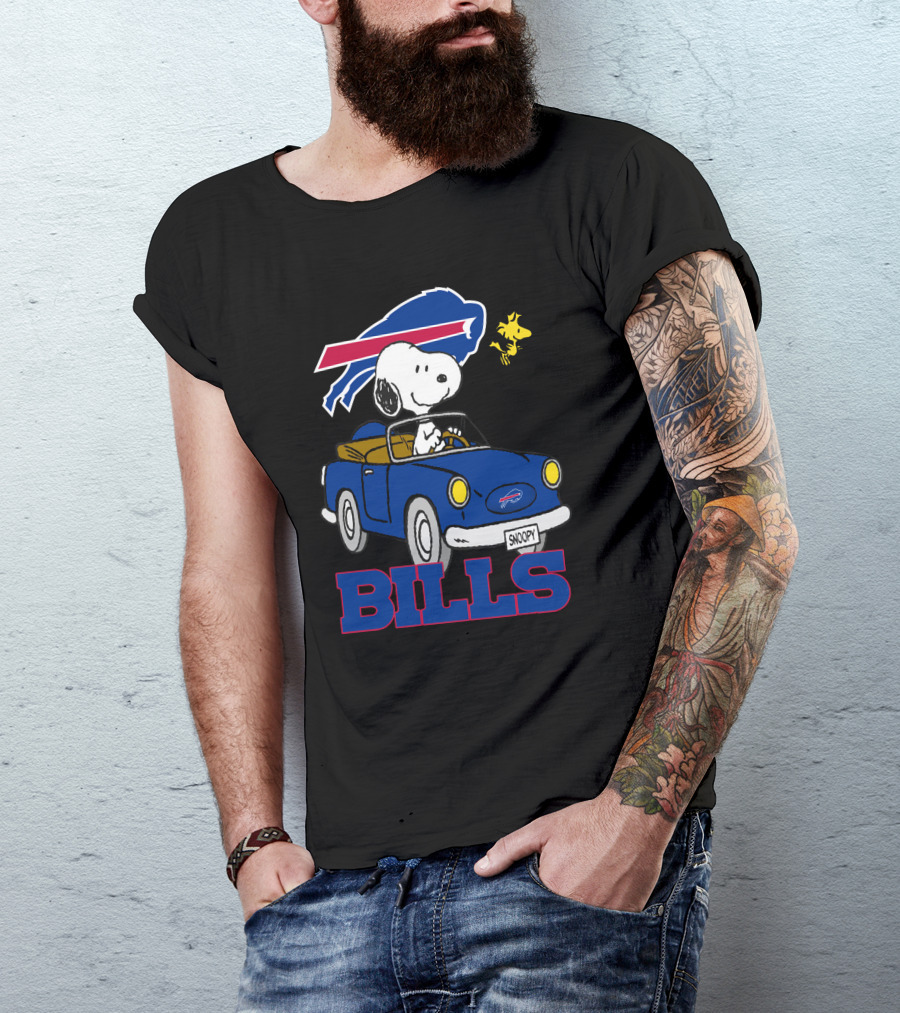 Buffalo Bills Snoopy Driving Woodstock NFL Peanuts T-Shirt