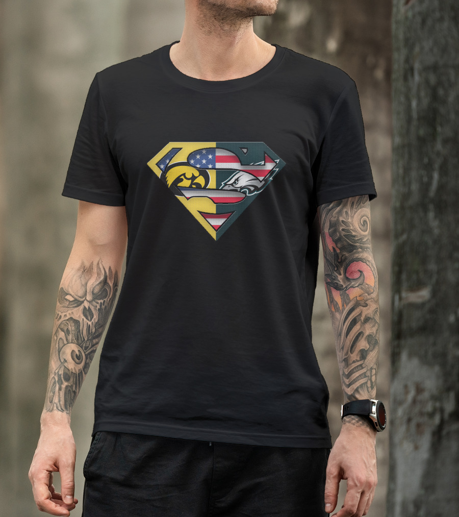 Iowa Hawkeyes Eagles Superman Blended Usa Flag T-Shirt