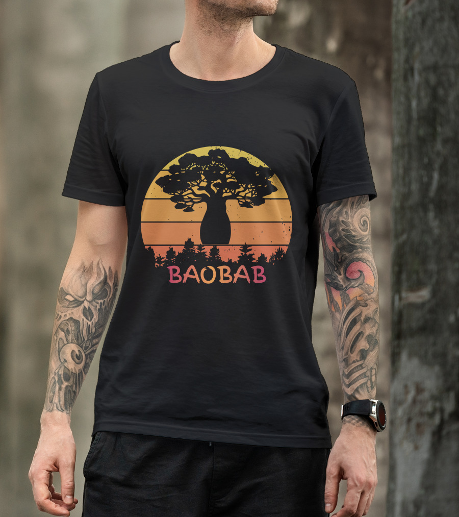 BAOBAB Sunset Silhouette Retro Vintage Forest Scene T-Shirt