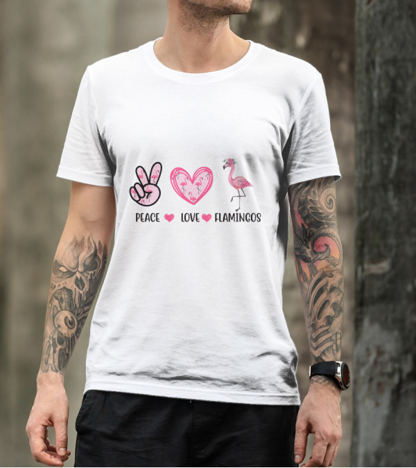 Peace Love Flamingos Peace Sign Heart Pink Flamingo T-Shirt