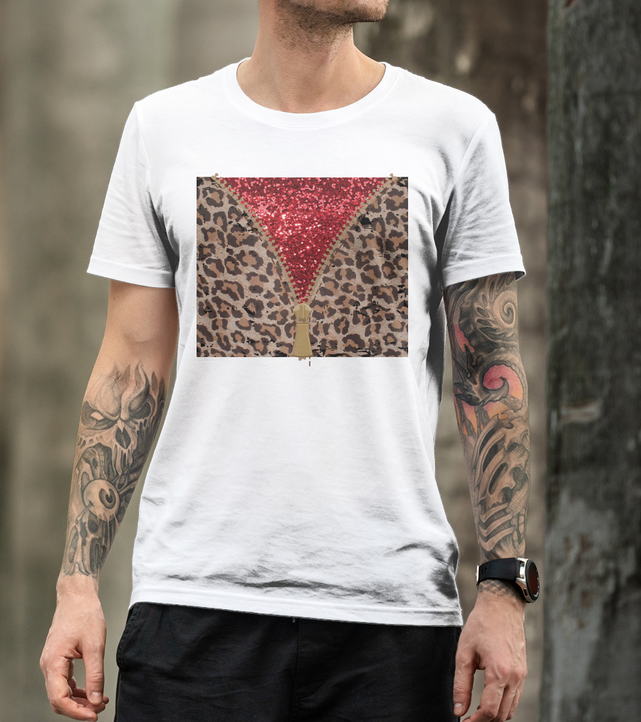 Red Faux Glitter Leopard Zipper Tumbler T-Shirt