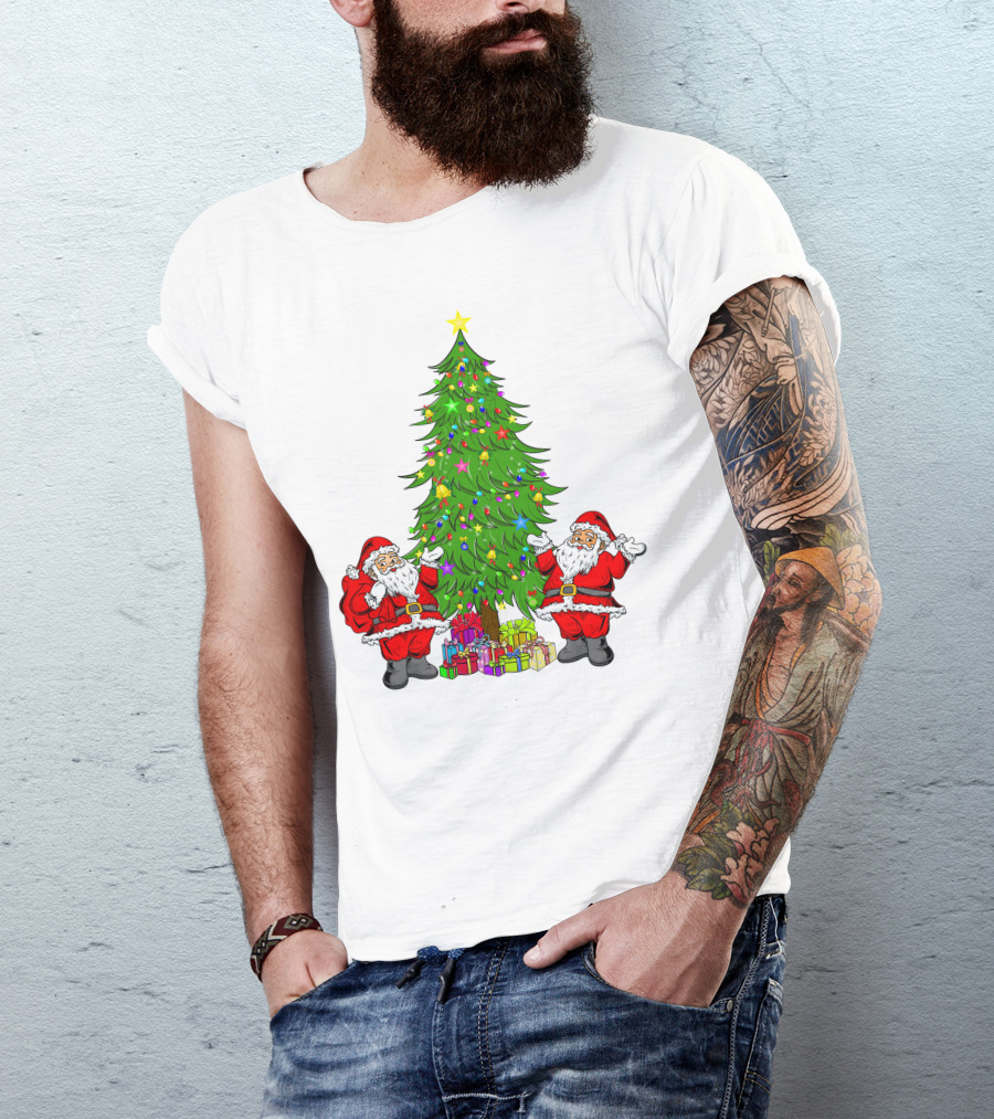 Christmas Tree Santa Claus Presents Holiday Decor T-Shirt