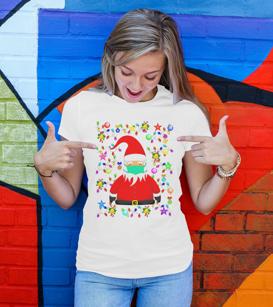 Santa Claus Christmas Mask Ornament Lights T-Shirt