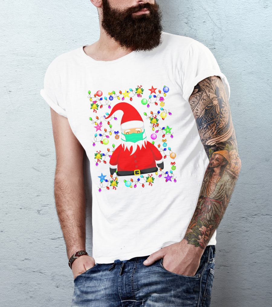 Santa Claus Christmas Mask Ornament Lights T-Shirt