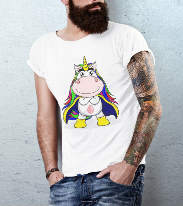 Superhero Unicorn With Rainbow Cape And Yellow Boots T-Shirt