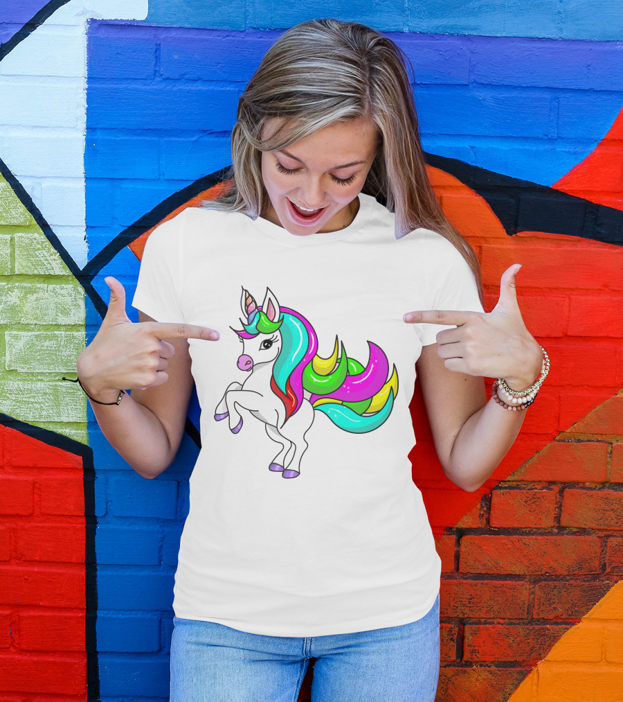 Vibrant Rainbow-Maned Unicorn Charm T-Shirt