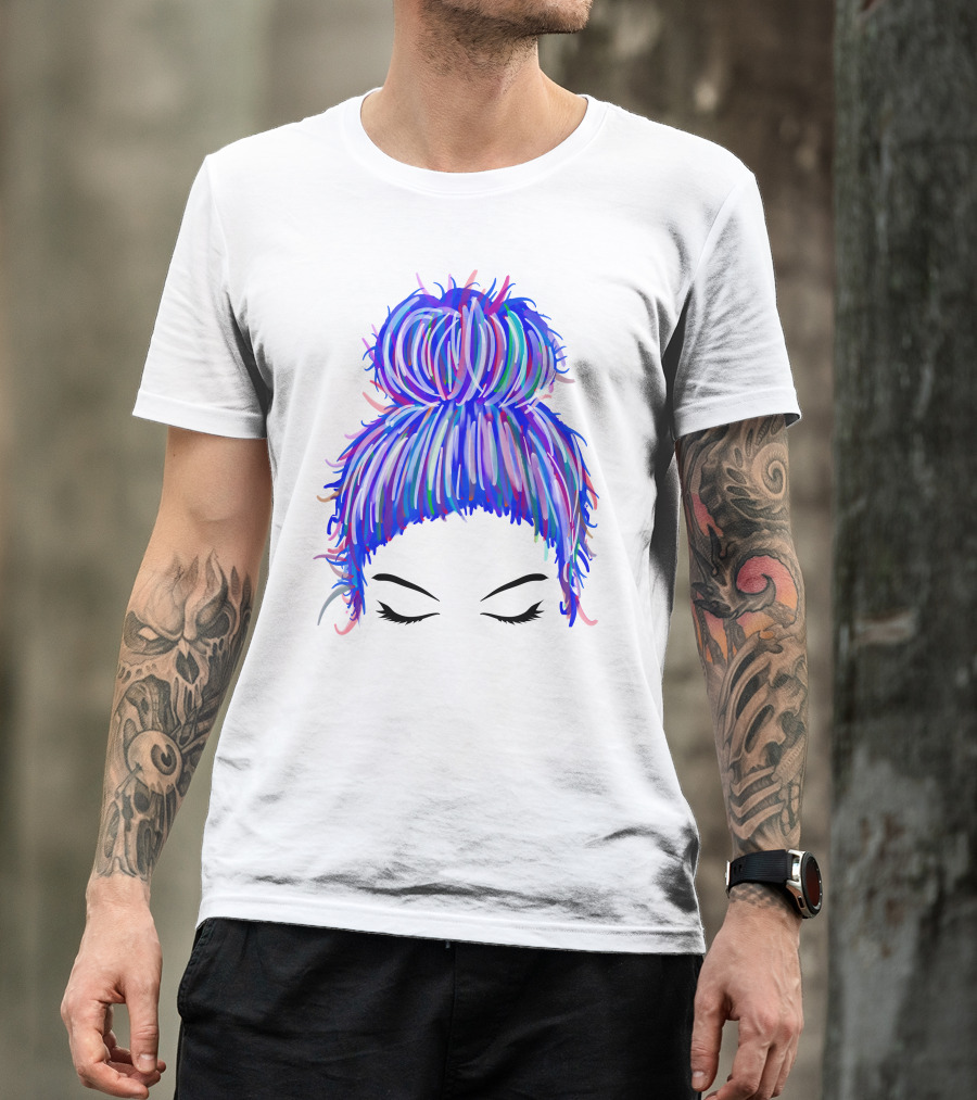 Messy Bun Mom Colorful Hair Updo T-Shirt