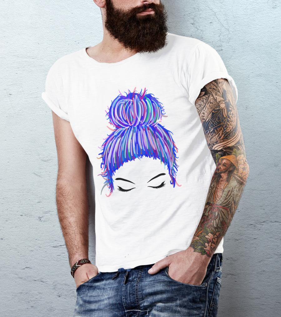 Messy Bun Mom Colorful Hair Updo T-Shirt