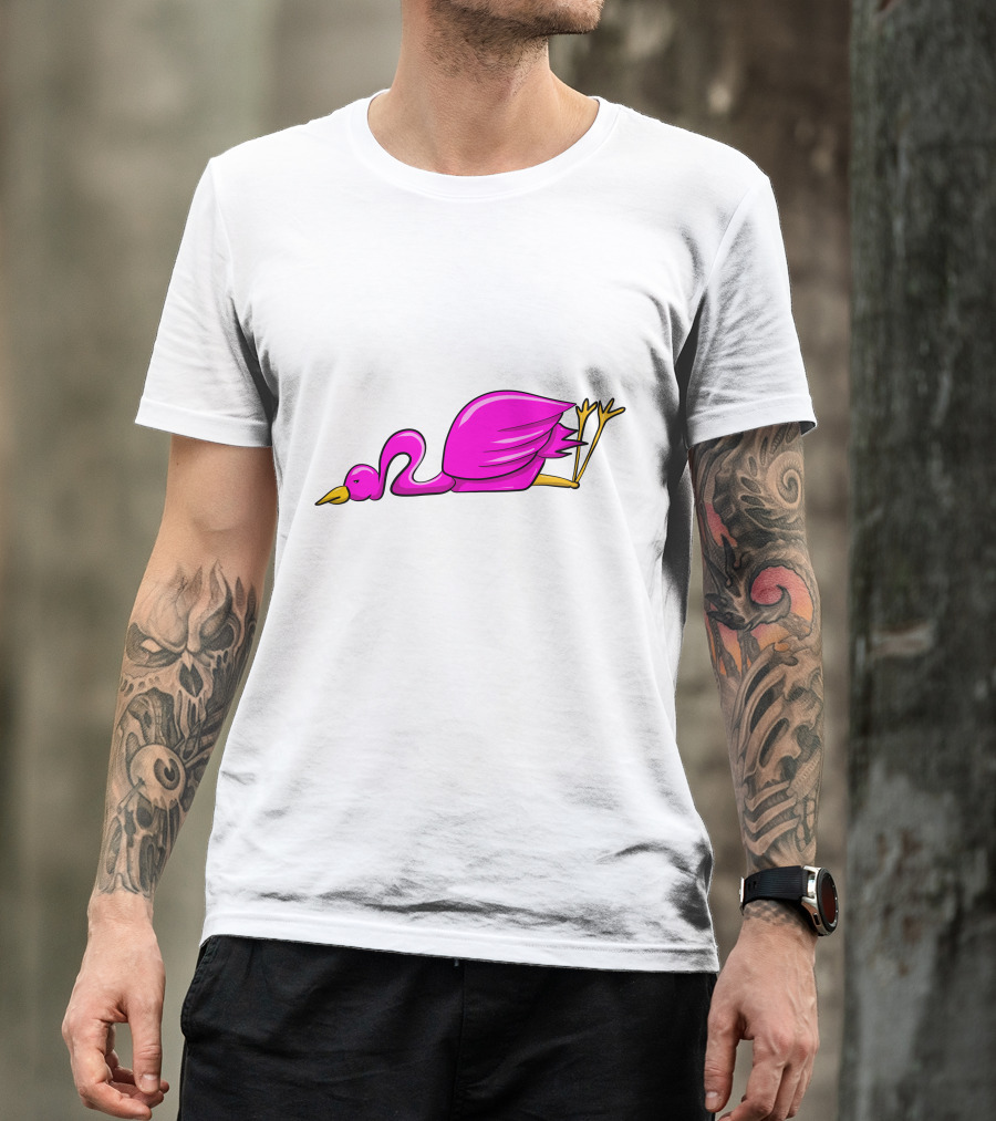 Stork Bird Flamingo Lying Down Cartoon T-Shirt