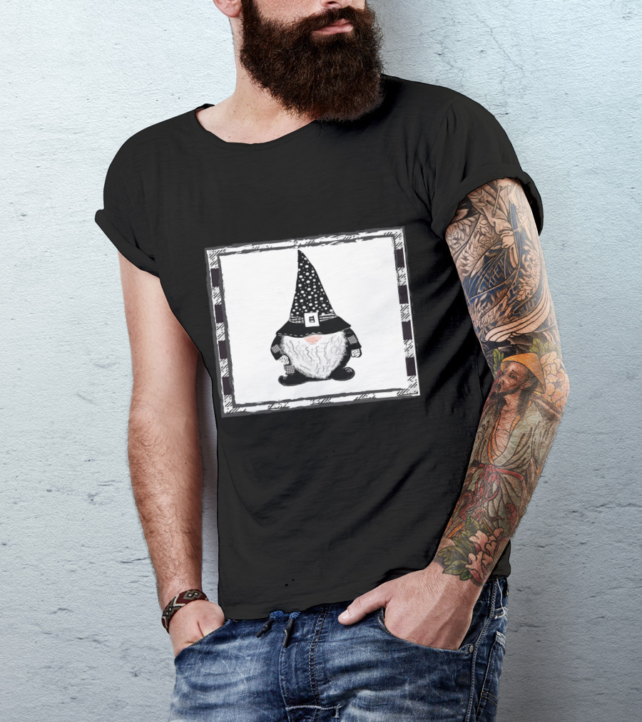 Gnome Black And White Polka Dot Hat Belted T-Shirt