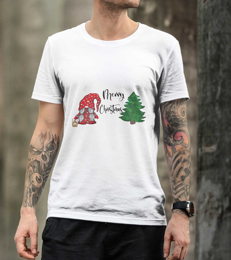 Merry Christmas Gnome With Lantern And Pine Tree T-Shirt