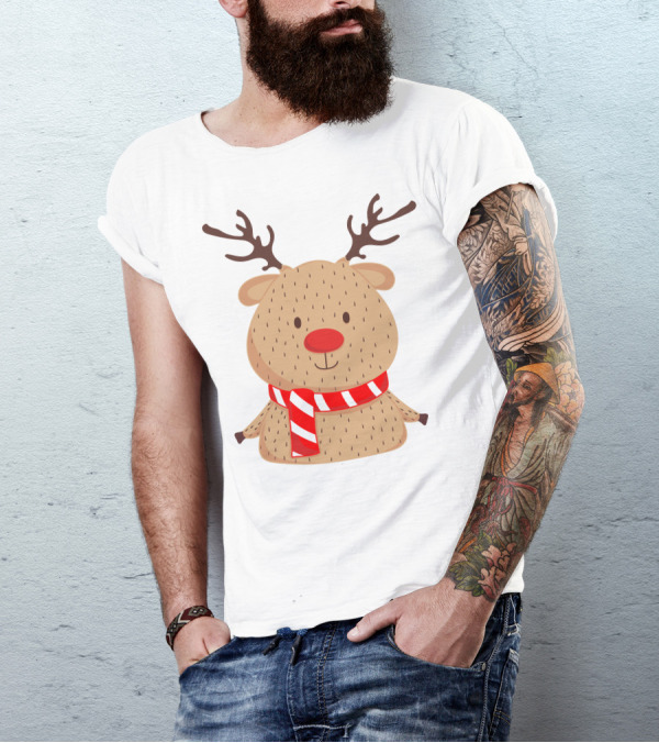 Baby Reindeer In Festive Winter Scarf T-Shirt