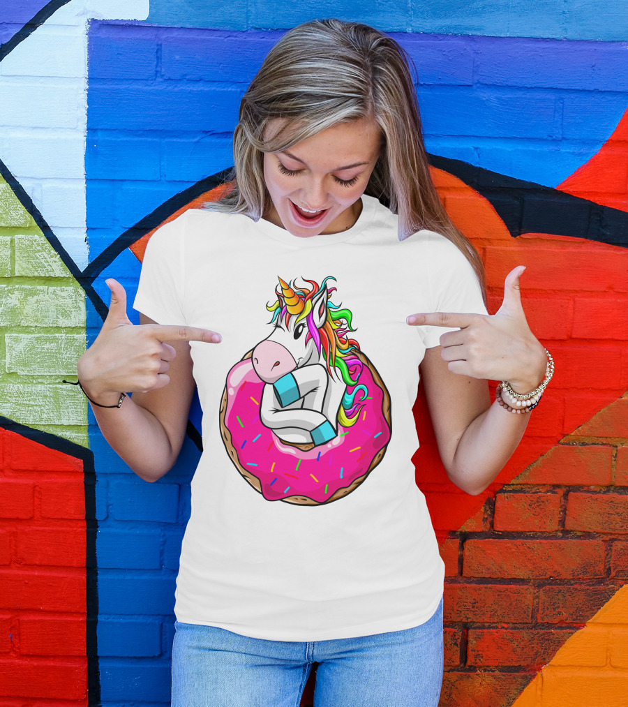Baby Unicorn Inside Pink Sprinkled Donut T-Shirt