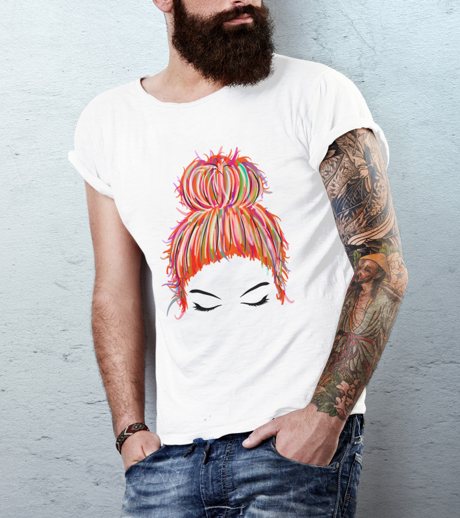 Messy Bun Hair Munlife Colorful Updo T-Shirt
