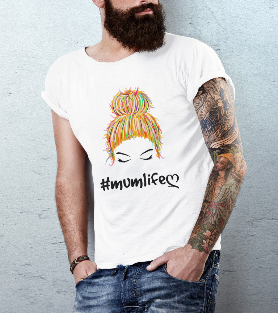 Messy Bun Hair Illustration #Mumlife Heart T-Shirt