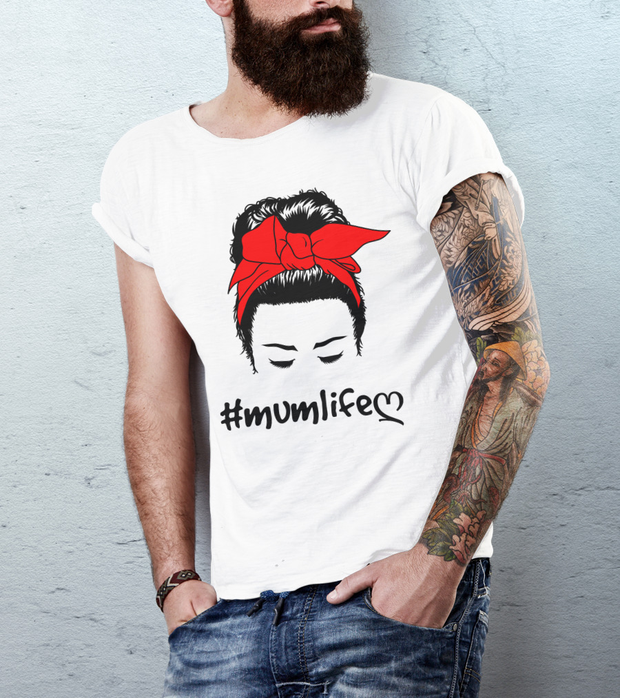 Messy Bun Red Bow #Mumlife T-Shirt