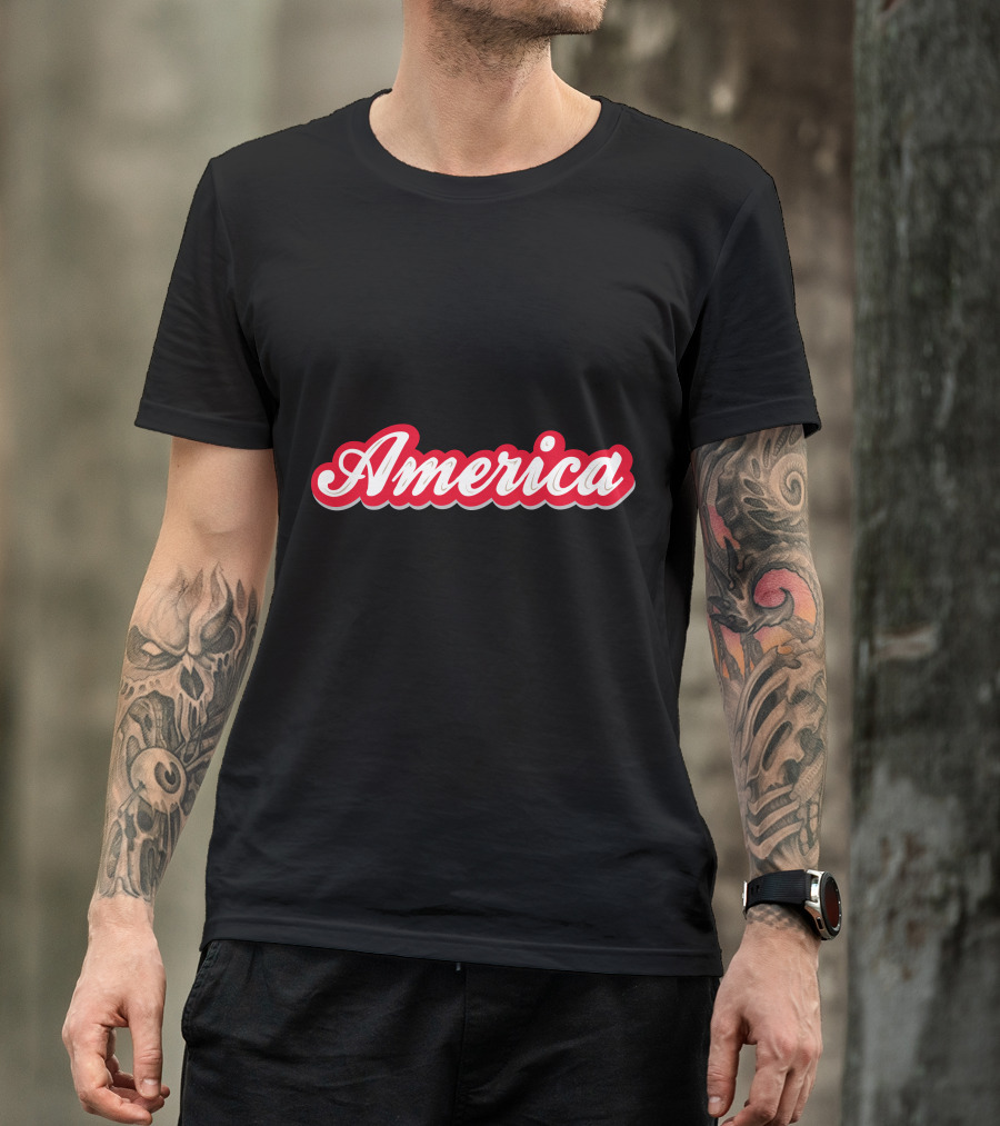 America Script Red White Cursive T-Shirt