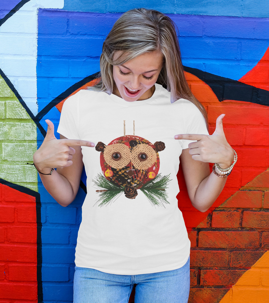 Christmas Ball Ornaments Owl With Pinecones And Greenery T-Shirt