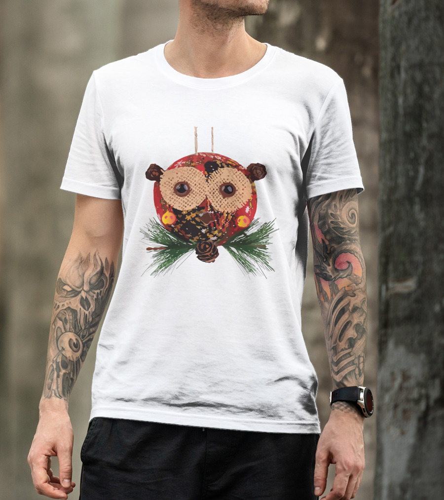 Christmas Ball Ornaments Owl With Pinecones And Greenery T-Shirt