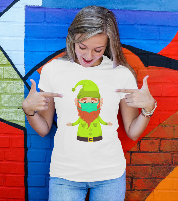 Gnome With Green Hat Wearing Face Mask T-Shirt