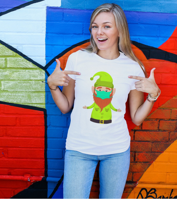 Gnome With Green Hat Wearing Face Mask T-Shirt