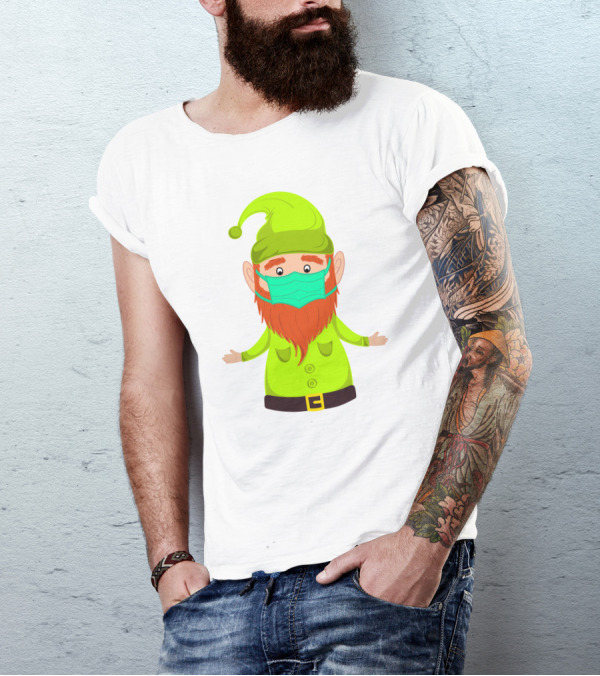 Gnome With Green Hat Wearing Face Mask T-Shirt