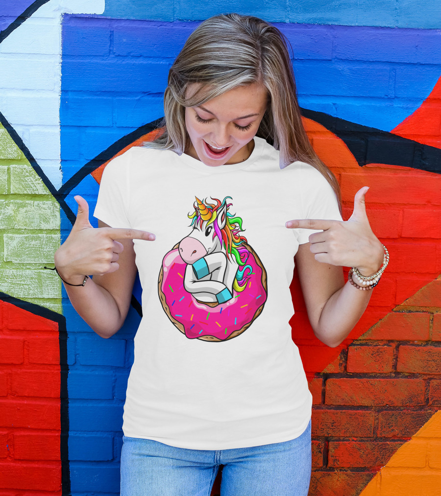 Unicorn Donut Cake Rainbow Horn Pink Sprinkles T-Shirt