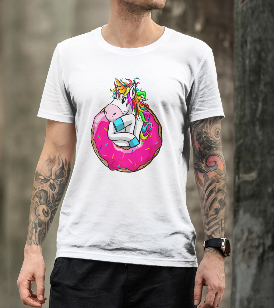 Unicorn Donut Cake Rainbow Horn Pink Sprinkles T-Shirt