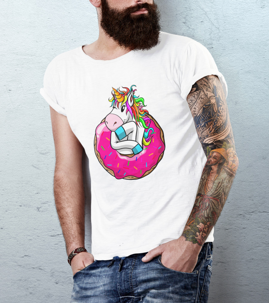Unicorn Donut Cake Rainbow Horn Pink Sprinkles T-Shirt