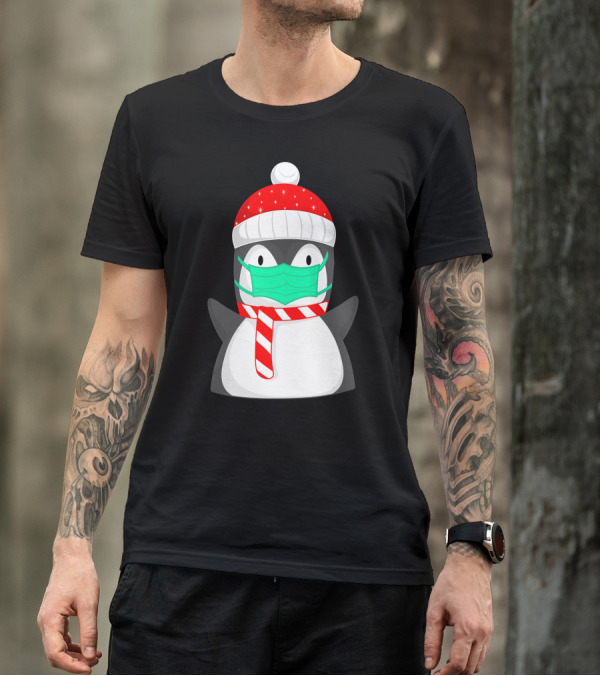 Pineguine Masked Penguin In Winter Hat And Scarf T-Shirt