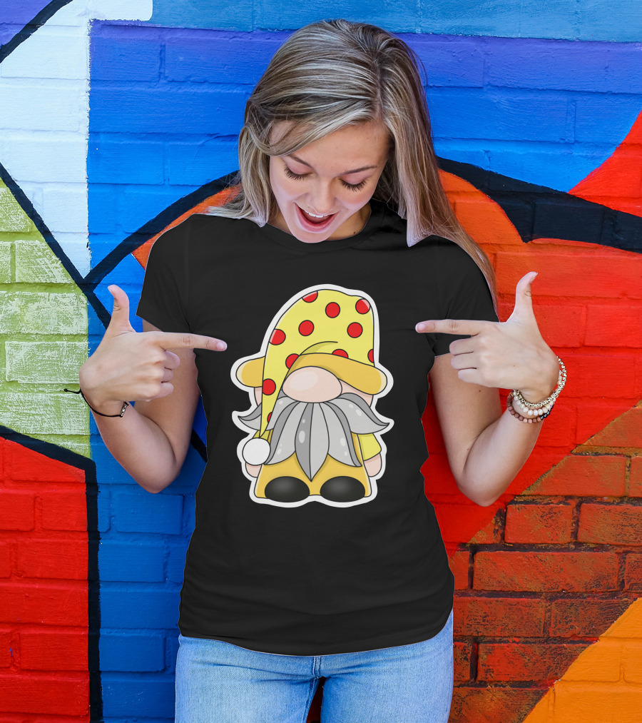 Funny Gnomes Yellow Red Polka Dot Hat T-Shirt
